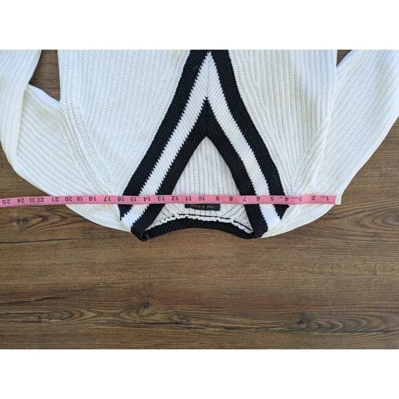 Rag & Bone Talia V-Neck Sweater White Black Trim Cotton Size Small Runway Style - Picture 7 of 10
